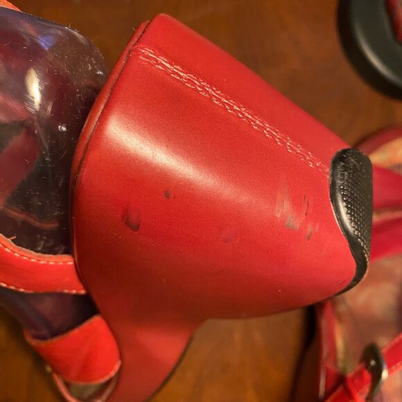 Vintage Liz Claiborne "Lizflex" Red Cranberry Leather Wedge  Sandals sz: 9 - Picture 13 of 15